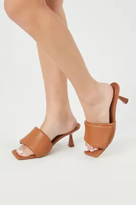 Women's Faux Leather Square-Toe Heels in Tan, 7.5