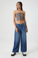 Women's Cropped Zip-Up Tube Top in Dark Grey Small