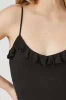 Women's Ruffle-Trim Cami Bodysuit in Black, XS