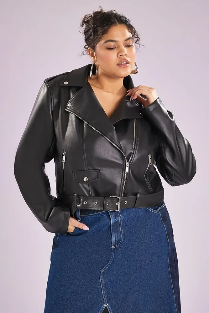 Women's Faux Leather Moto Jacket in Black, 0X