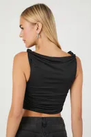 Women's Knotted Crop Top in Black Large