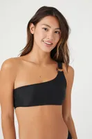 Women's Tortoiseshell Ring One-Shoulder Bikini Top in Black Small