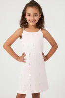 Girls Rhinestone Satin Dress (Kids) in Pink, 9/10