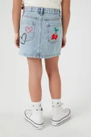 Girls Embroidered Denim Skirt (Kids) in Light Denim, 9/10