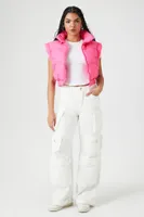 Women's Zip-Up Cropped Puffer Vest in Hot Pink Large