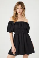 Women's Off-the-Shoulder Peasant Mini Dress in Black Small