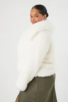 Women's Faux Shearling Cropped Coat in White, 3X