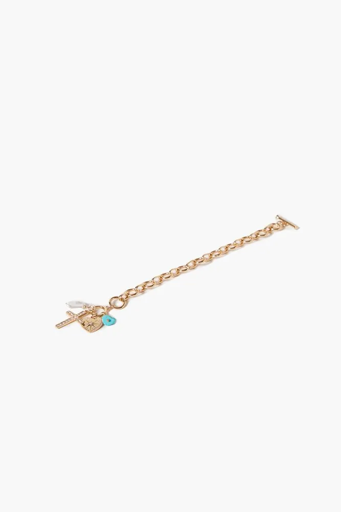 Women's Rhinestone Cross Toggle Bracelet in Gold