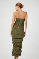 Women's Ruched Toggle Tube Maxi Dress in Olive, XS