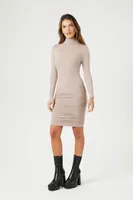 Women's Seamless Turtleneck Bodycon Dress in Goat Large