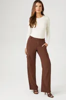 Women's Pinstriped Wide-Leg Cargo Pants in Brown Large