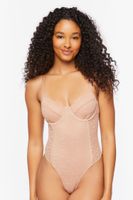 Women's Mesh Leopard Print Lingerie Bodysuit in Taupe Small