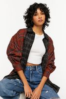 Women's Reworked Plaid High-Low Shirt in Brown Medium