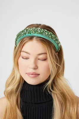 Satin Faux Gem Headband in Green