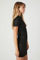 Women's Open-Knit Mini Shirt Dress in Black Small