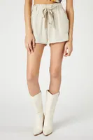 Women's Tie-Waist Paperbag Shorts in Natural Large