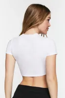 Women's Ribbed Rhinestone-Trim Crop Top in White Large