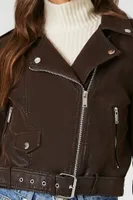 Women's Faux Leather Belted Moto Jacket