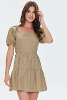 Women's Tie-Back Poplin Mini Dress in Brown Medium