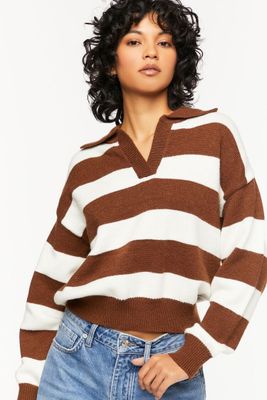 Women's Striped Collared Sweater Brown/Cream