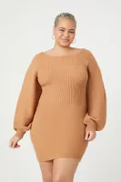 Women's Peasant-Sleeve Sweater Dress Carob,