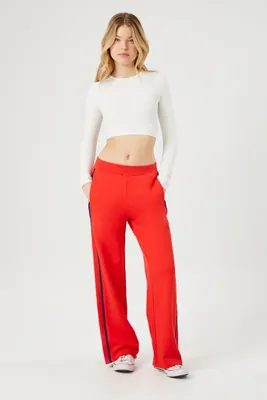 Women's French Terry Wide-Leg Pants in Red Small