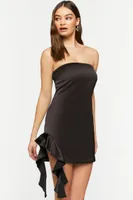 Women's Satin Cascading Ruffle Tube Dress in Black Medium