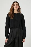 Women's Cropped Cable Knit Sweater in Black Small