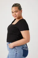 Women's Sweater-Knit Crochet Top in Black, 2X