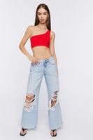 Women's One-Shoulder Crop Top in Tomato, M/L