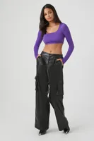 Women's Contour Long-Sleeve Crop Top in Purple Large