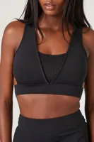 Women's Perforated V-Neck Sports Bra in Black, XS