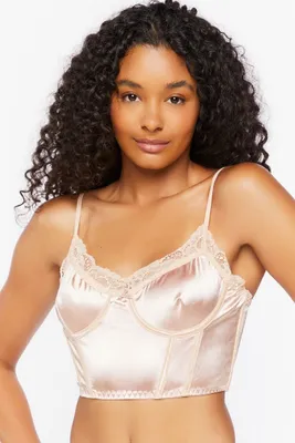 Women's Satin Corset Bralette in Nude Pink, XL