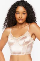 Women's Satin Corset Bralette in Nude Pink Large