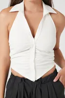 Women's Ruched Halter Top in White Small