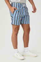 Men Striped Swim Trunks in Blue Large