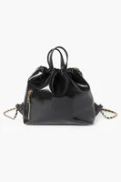 Women's Faux Leather Curb Chain Backpack in Black