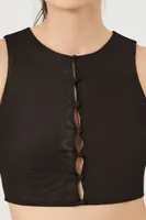 Women's Button-Front Mesh Crop Top Black