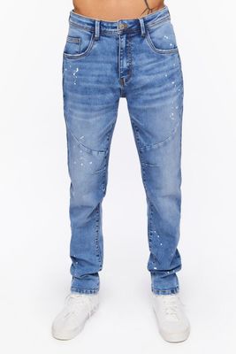 Men Seamed Paint Splatter Slim-Fit Jeans in Medium Denim, 36