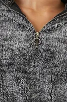 Women's Cropped Faux Shearling Half-Zip Pullover in Charcoal Large