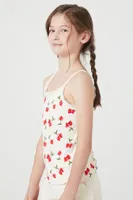 Girls Heart Cherry Print Cami (Kids) in Cream, 11/12