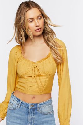 Women's Ruffle Smocked Crop Top in Gold Medium