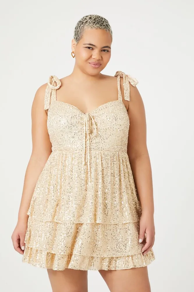 Women's Sequin Sweetheart Dress in Gold, 3X