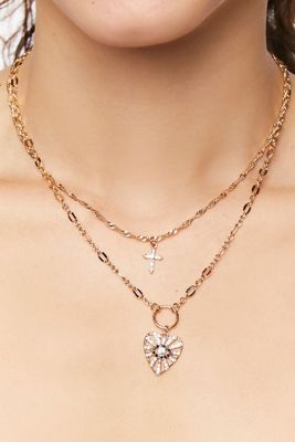 Women's Upcycled Heart & Cross Necklace Set in Gold