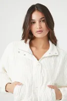 Women's Ribbed Cropped Bomber Jacket in White Medium