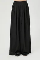 Women's Pleated Satin Palazzo Pants in Black Small