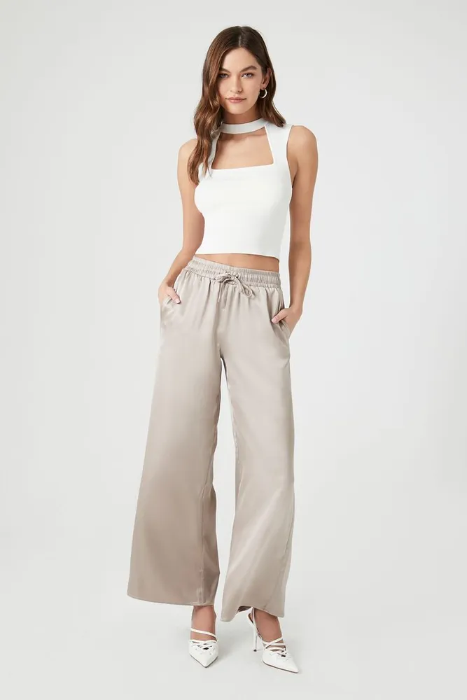 Satin Wide-Leg Split-Hem Pants