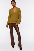 Women's Half-Button Drop-Sleeve Sweater in Light Olive Medium