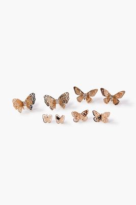 Women's Butterfly Stud Earring Set in Gold