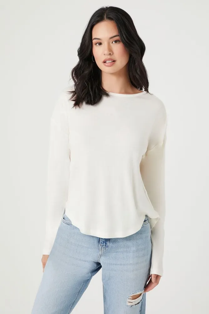 Women's Billowy Curved-Hem Top in White Small